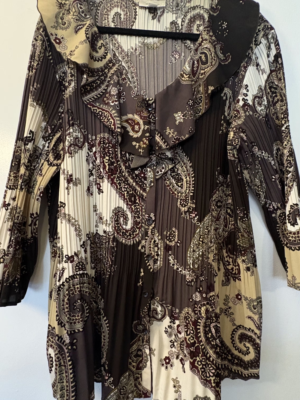 Dressbarn Paisley Pleated Blousein Brown & Cream Size 3X